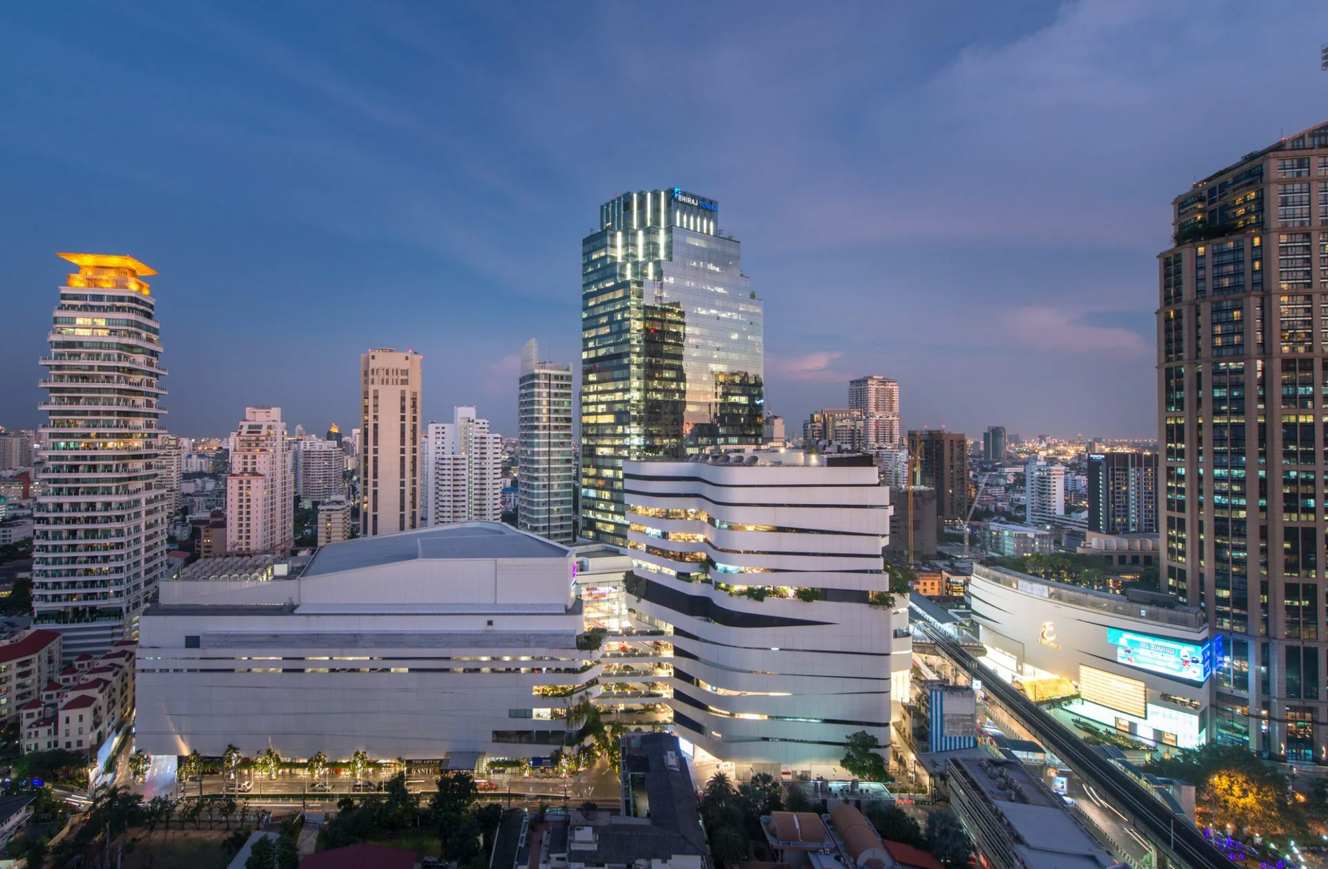 Bangkok skyline surrounding Bhiraj Tower at EmQuartier